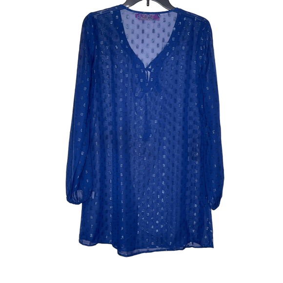Macbeth Collection Women's Cover Up Sheer Tassel Pullover Swim Cover Blue Medium - Picture 6 of 8